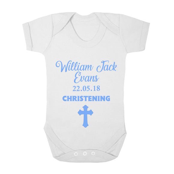 Personalised Baby Vest - Christening (Blue) - Fizzy Strawberry Gifts