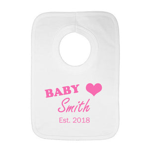 Personalised Baby Bib - Surname (Pink) - Fizzy Strawberry Gifts