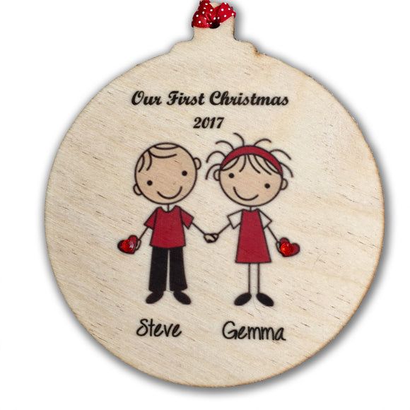 Wooden Bauble Couple Tree Hanger - Fizzy Strawberry Gifts