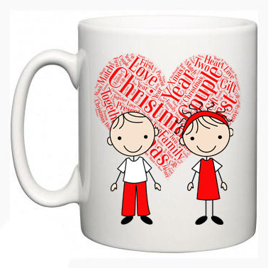 Personalised Christmas Mugs Pair - Matching Couple Design - Fizzy Strawberry Gifts