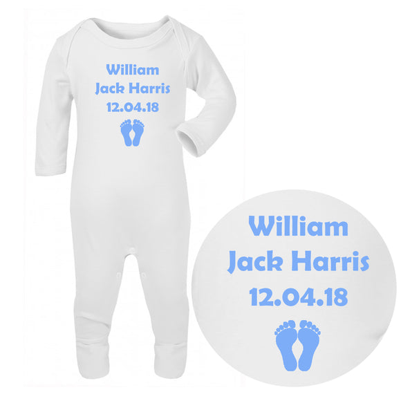 Personalised Baby Sleepsuit - Birthdate (Blue) - Fizzy Strawberry Gifts