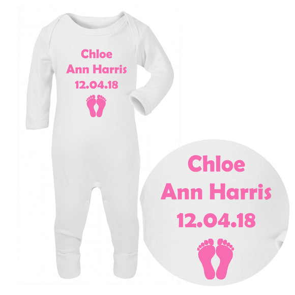 Personalised Baby Sleepsuit - Birthdate (Pink) - Fizzy Strawberry Gifts