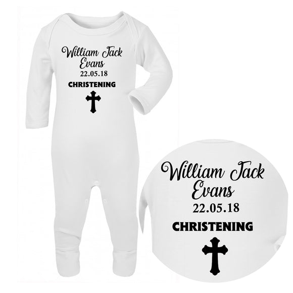 Personalised Baby Sleepsuit - Christening (Black) - Fizzy Strawberry Gifts