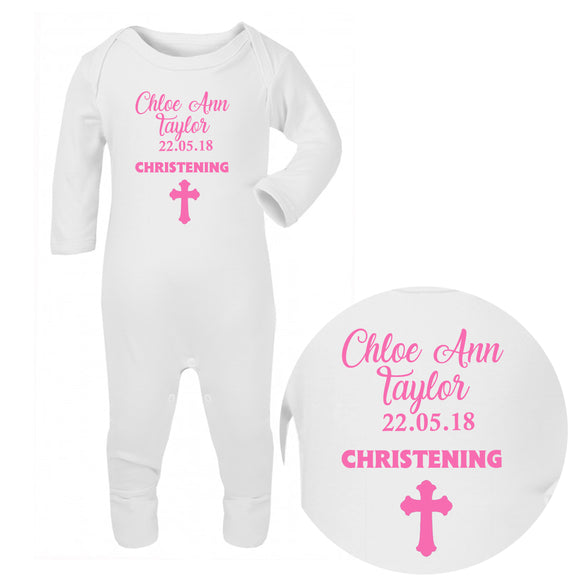 Personalised Baby Sleepsuit - Christening (Pink) - Fizzy Strawberry Gifts