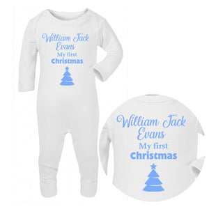 Personalised Baby Sleepsuit - Christmas (Blue) - Fizzy Strawberry Gifts