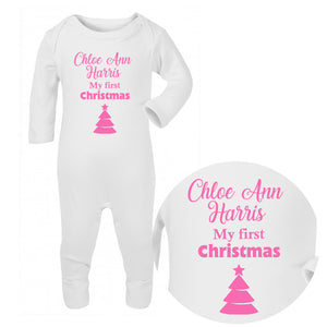 Personalised Baby Sleepsuit - Christmas (Pink) - Fizzy Strawberry Gifts