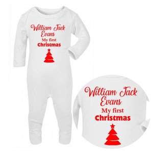 Personalised Baby Sleepsuit - Christmas (Red) - Fizzy Strawberry Gifts