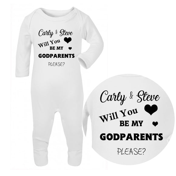 Personalised Baby Sleepsuit - Godparents (Black) - Fizzy Strawberry Gifts