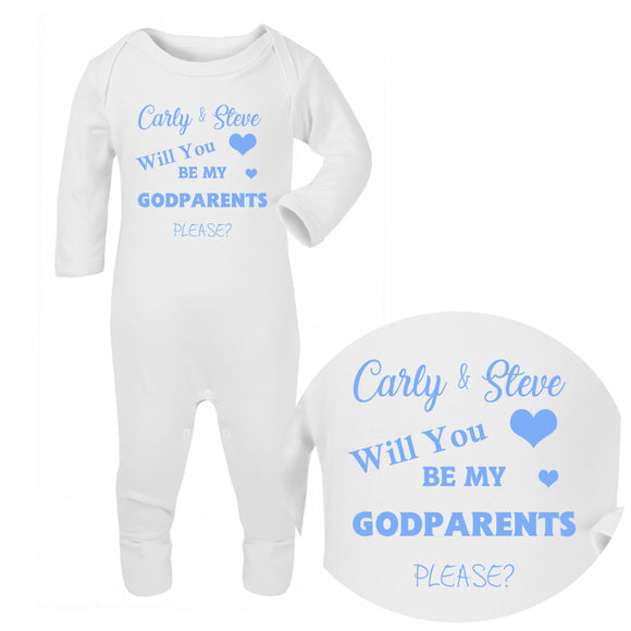 Personalised Baby Sleepsuit - Godparents (Blue) - Fizzy Strawberry Gifts