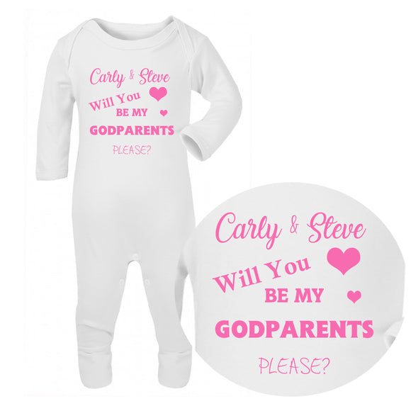 Personalised Baby Sleepsuit - Godparents (Pink) - Fizzy Strawberry Gifts