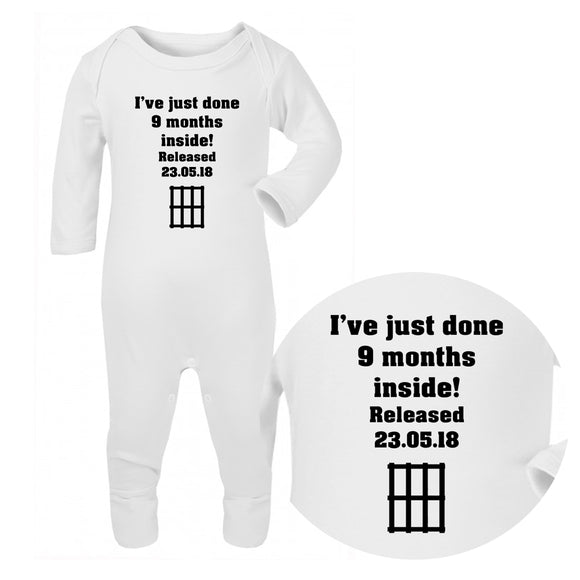 Personalised Baby Sleepsuit - 9 Months Inside - Fizzy Strawberry Gifts