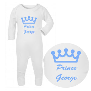 Personalised Baby Sleepsuit - Prince (Blue) - Fizzy Strawberry Gifts