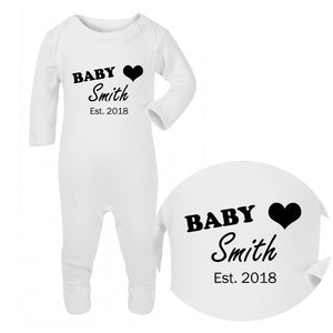 Personalised Baby Sleepsuit - Surname (Black) - Fizzy Strawberry Gifts