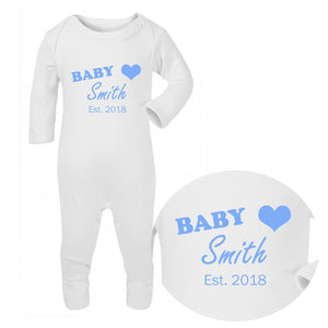 Personalised Baby Sleepsuit - Surname (Blue) - Fizzy Strawberry Gifts