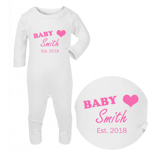 Personalised Baby Sleepsuit - Surname (Pink) - Fizzy Strawberry Gifts