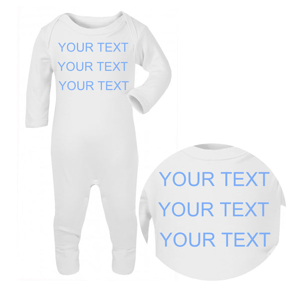Personalised Baby Sleepsuit - Your Text (Blue) - Fizzy Strawberry Gifts