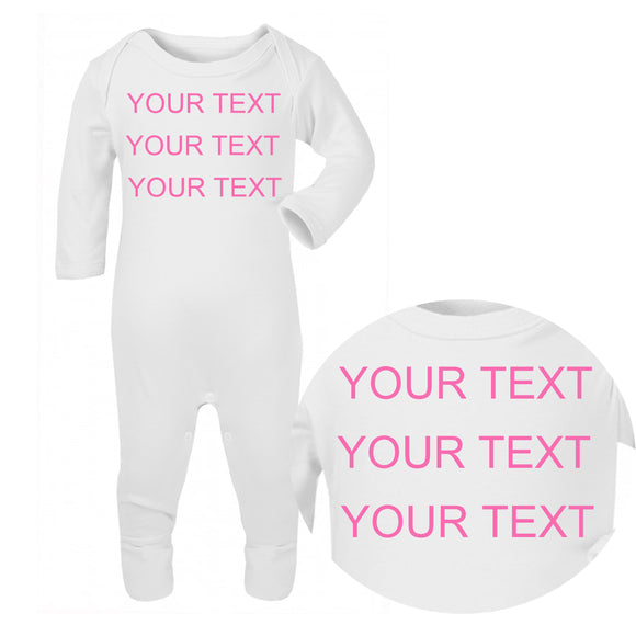 Personalised Baby Sleepsuit - Your Text (Pink) - Fizzy Strawberry Gifts
