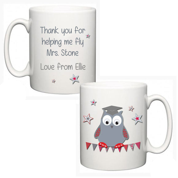 Personalised Thank You Teacher Mug - Owl - Fizzy Strawberry Gifts