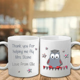 Personalised Thank You Teacher Mug - Owl - Fizzy Strawberry Gifts