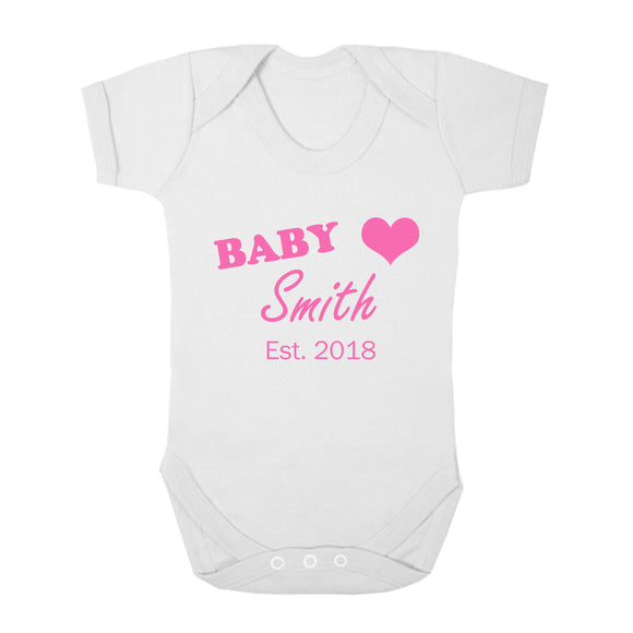 Personalised Baby Vest - Surname (Pink) - Fizzy Strawberry Gifts