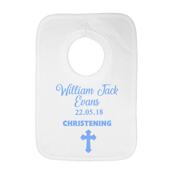 Personalised Baby Bib - Christening (Blue) - Fizzy Strawberry Gifts