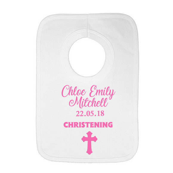 Personalised Baby Bib - Christening (Pink) - Fizzy Strawberry Gifts