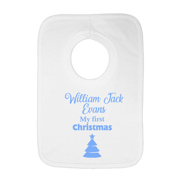 Personalised Baby Bib - Christmas (Blue) - Fizzy Strawberry Gifts