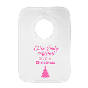 Personalised Baby Bib - Christmas (Pink) - Fizzy Strawberry Gifts
