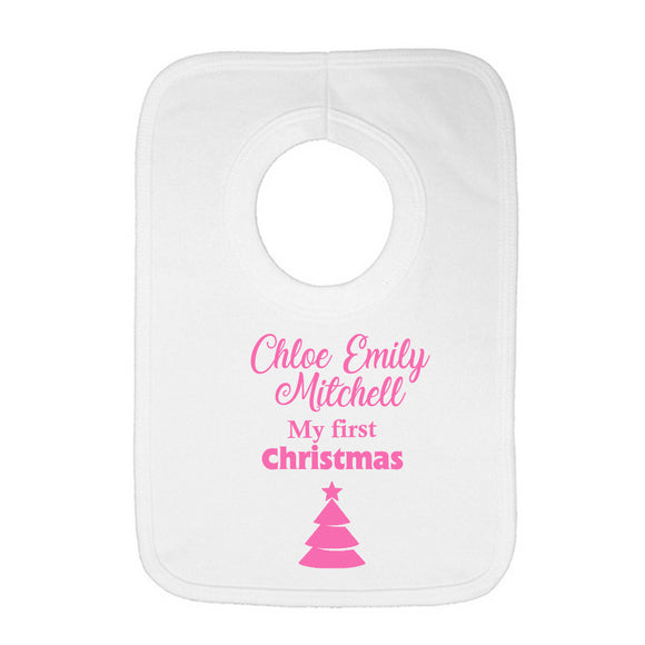 Personalised Baby Bib - Christmas (Pink) - Fizzy Strawberry Gifts