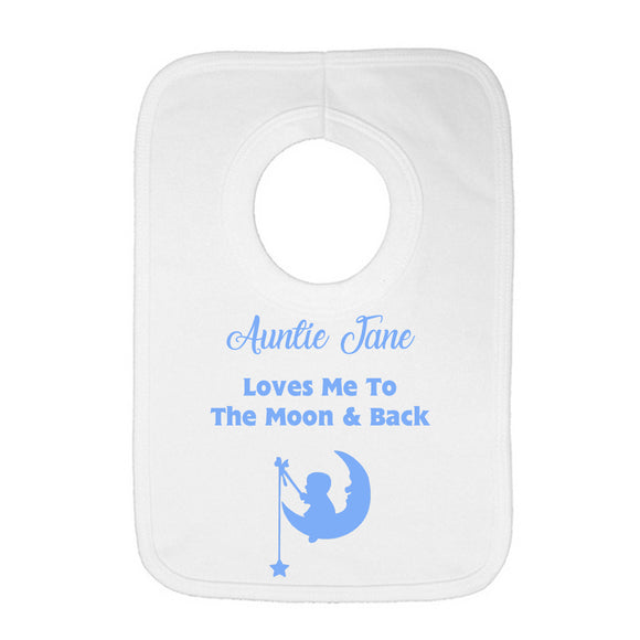 Personalised Baby Bib - Moon and Back (Blue) - Fizzy Strawberry Gifts