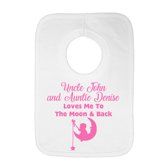 Personalised Baby Bib - Moon and Back (Pink) - Fizzy Strawberry Gifts