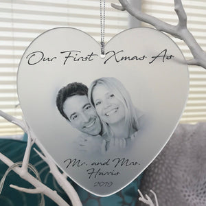 Personalised Photo Acrylic Our First Christmas Bauble Decoration Tree Hanger Wedding