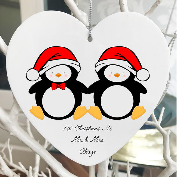 Personalised Penguin Acrylic First Christmas Bauble Decoration Tree Hanger