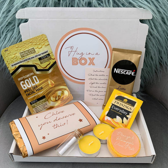 Personalised Gold Letterbox Pamper Spa Day Self Care Package Lockdown Hug In A Box Birthday