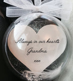 Personalised Christmas Ornaments Remembrance Memorial In Memory Tree Bauble Feather Any Name or Wording