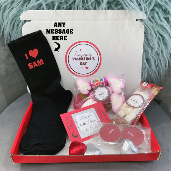 Valentines Gifts For Him Chocolates Personalised Socks Galentine Gift For Her Valentines Fiancé Treat box