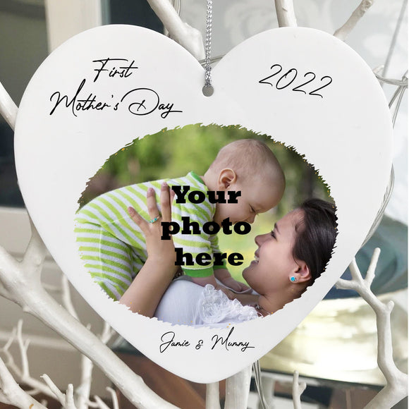 Your Photo Personalised First Mothers Day Gift Tree Hanger Decoration Ornament Heart Unique Mothers Day Gift Grandma Mummy Nanna Nanny