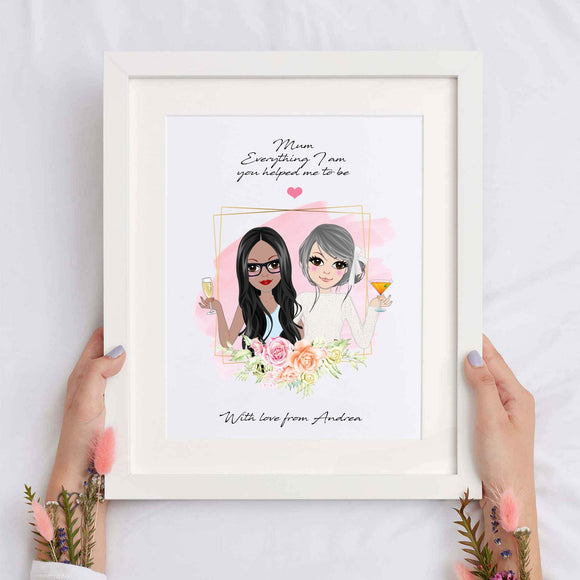 Personalised Mothers Day Best Friend Print Birthday Gift For Her Unique Mothers Day Gift UK For Grandma Nanny Nana Cartoon