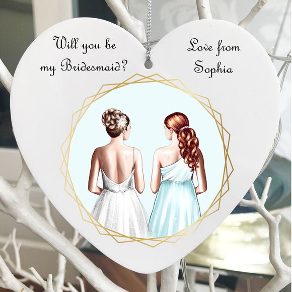 Personalised Bridesmaid Proposal Tree Hanger Decoration Heart Will You Be My Bridesmaid Matron of Honour Bride Tribe Wedding Marriage