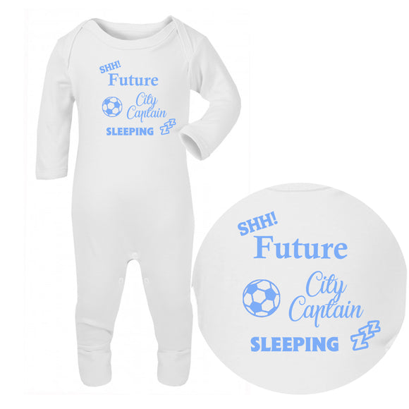 Personalised Baby Sleepsuit - Football (Blue) - Fizzy Strawberry Gifts