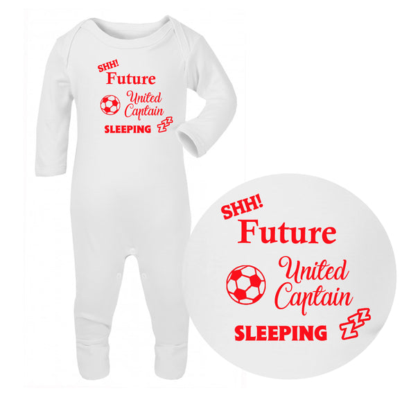 Personalised Baby Sleepsuit - Football (Red) - Fizzy Strawberry Gifts