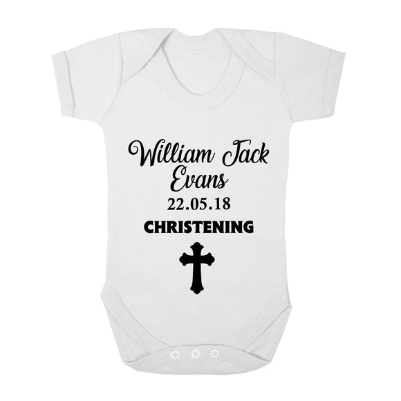 Personalised Baby Vest - Christening (Black) - Fizzy Strawberry Gifts