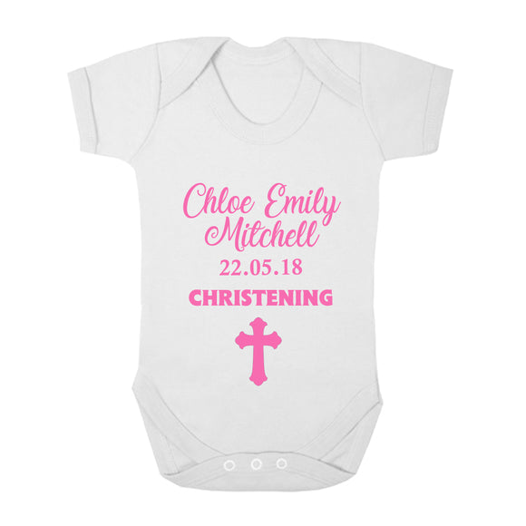 Personalised Baby Vest - Christening (Pink) - Fizzy Strawberry Gifts